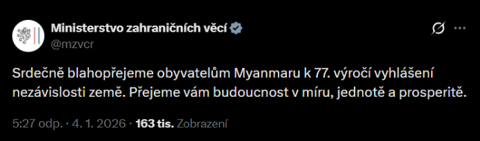 Srdečné blahopřání obyvatelům Myanmaru k 77. výročí