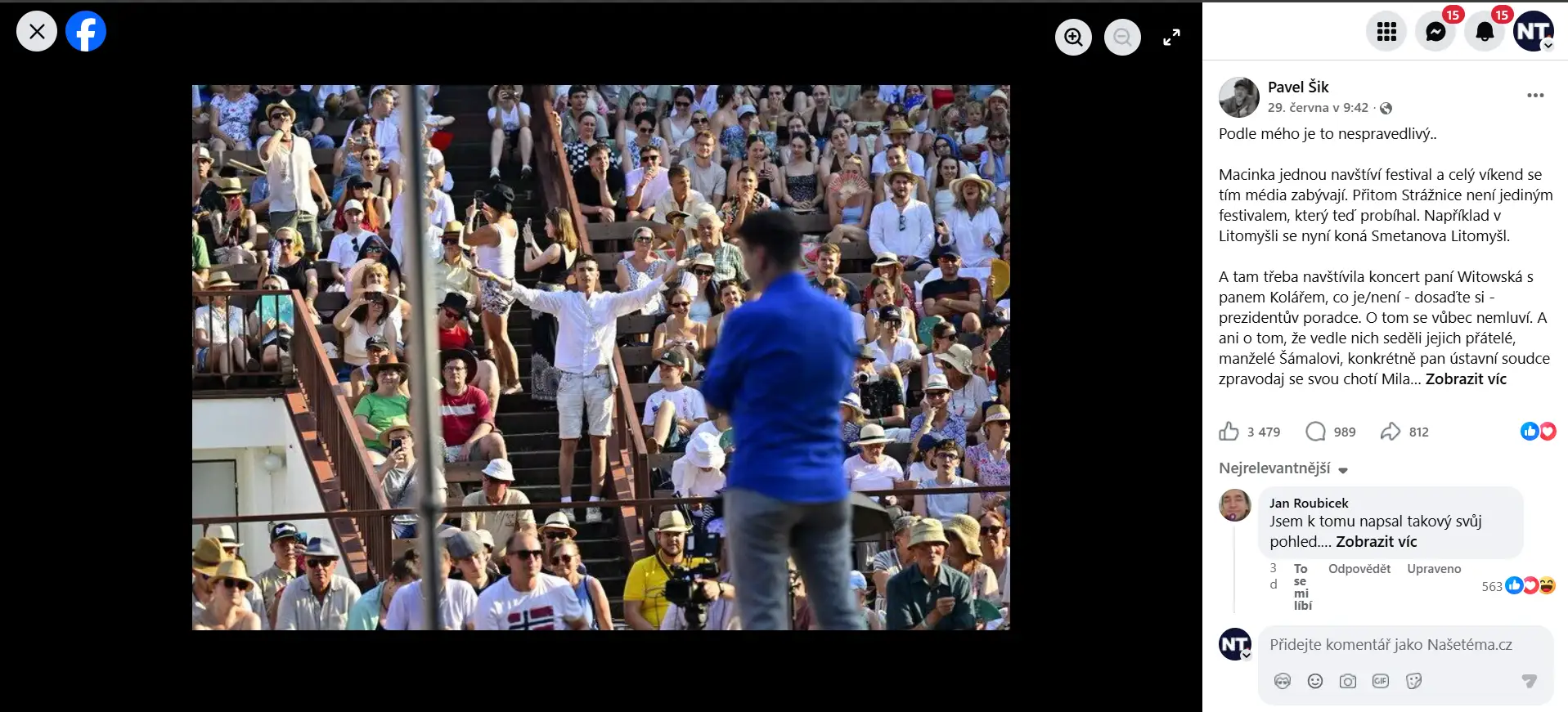 Screenshot příspěvku Pavla Šika