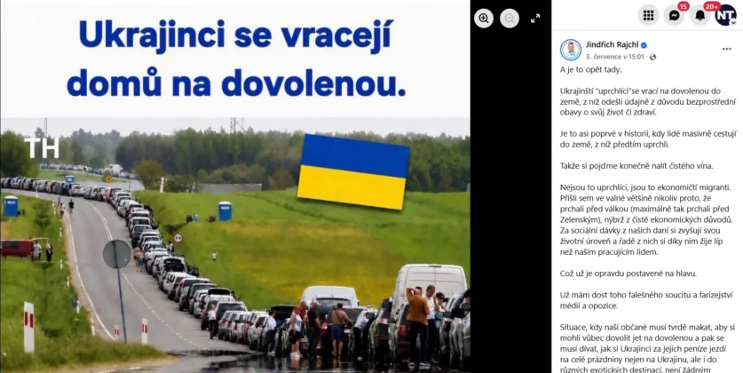 Facebookov&yacute; př&iacute;spěvek Jindřicha Rajchla, v němž použil fotografii z května 2022