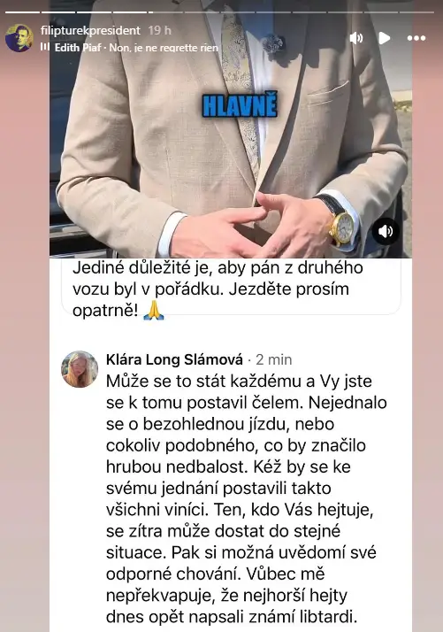 Advokátka Klára Long Slámová se po pondělní nehodě zastala poslance Filipa Turka